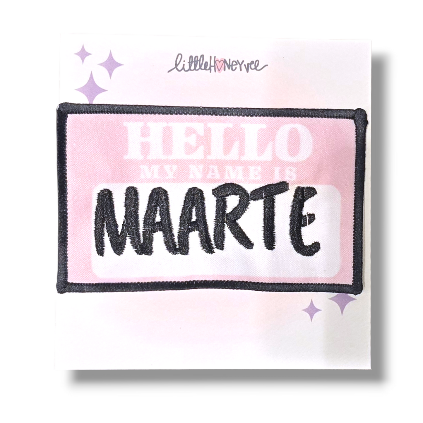 Hello my name is MAARTE iron on patch