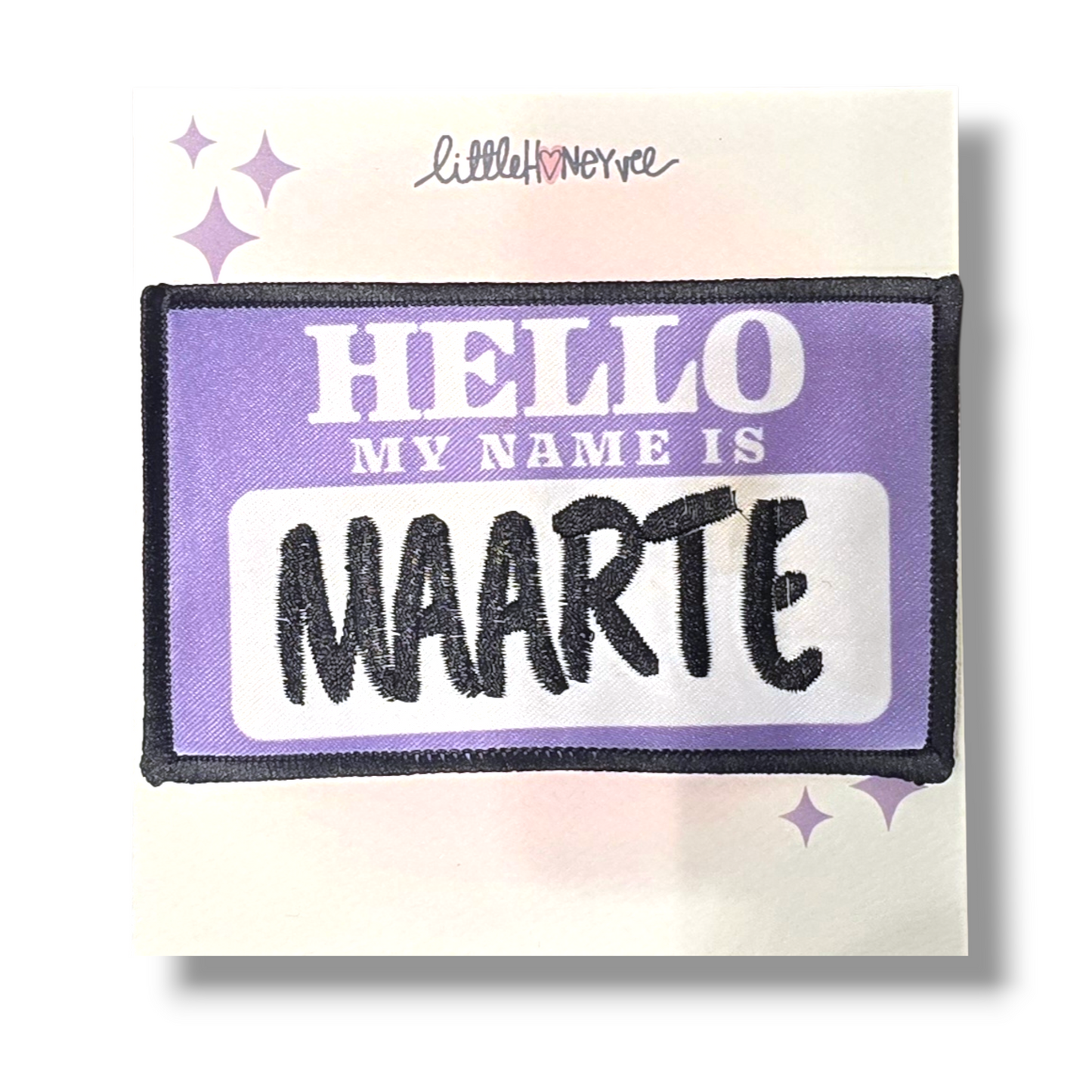 Hello my name is MAARTE iron on patch